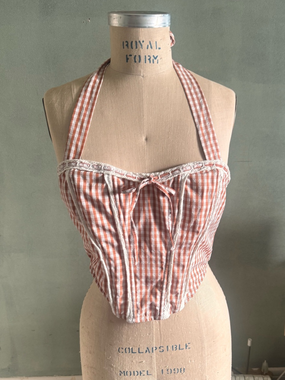 Gingham Halter Corset Top Cottage Girl  Feminine Wester Boho
